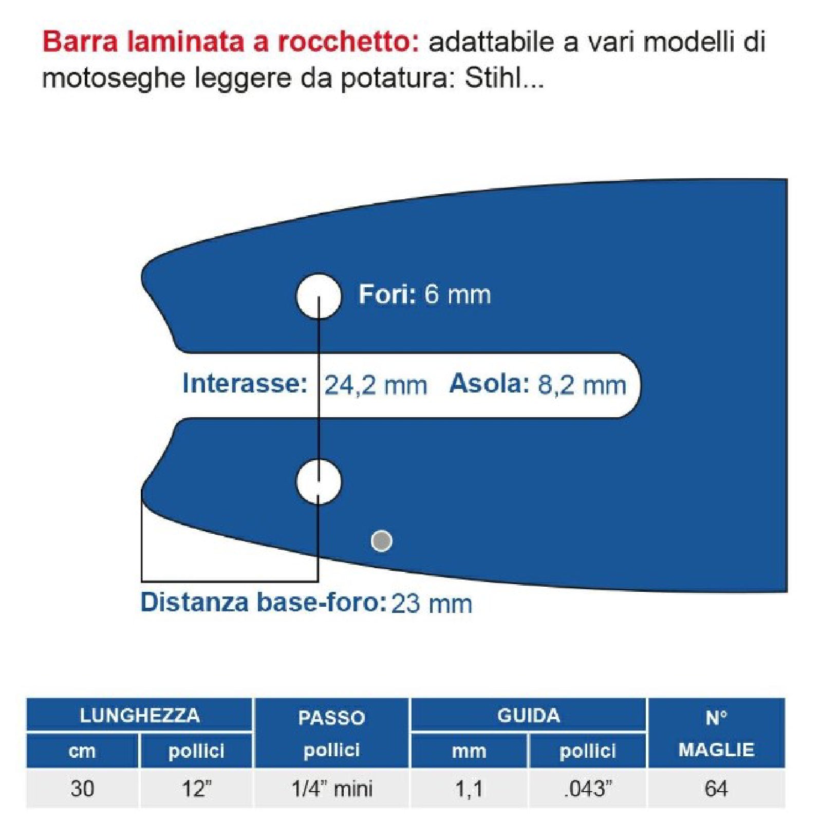 Barra per motosega '074' Maya per catene da taglio