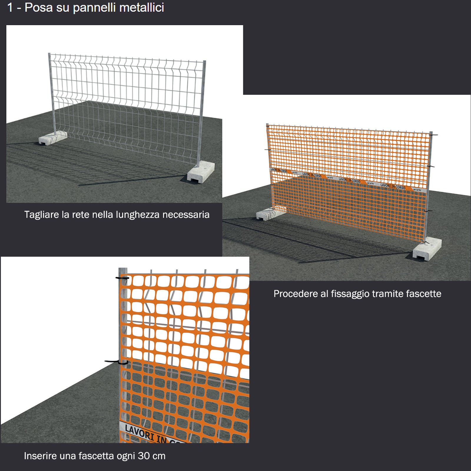 Rete segnaletica per delimitazione cantiere con scritta Lavori in Corso