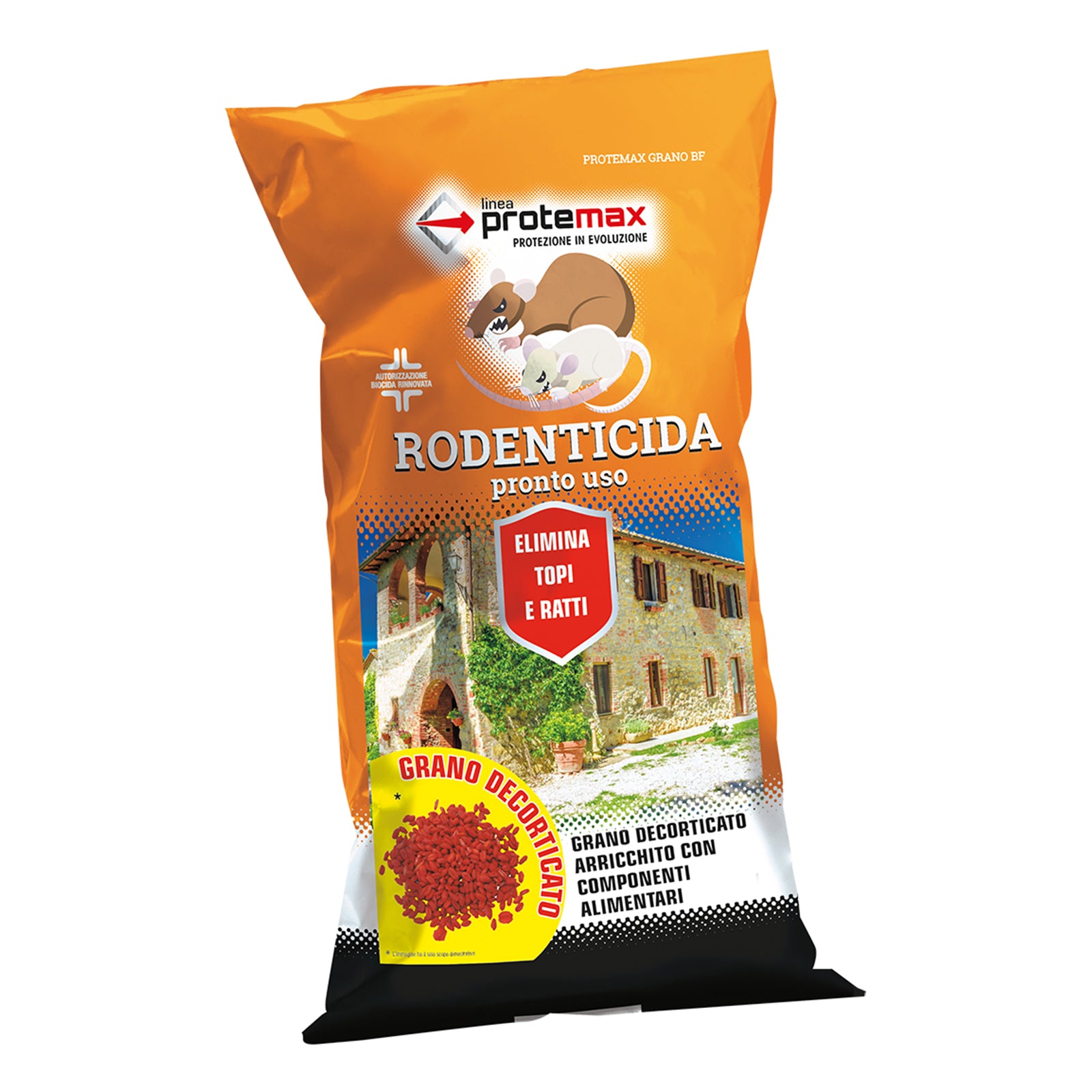 Esca per topi e ratti decorticata, aromatizzata e lavorata , topicida in grano , da 1,5 kg