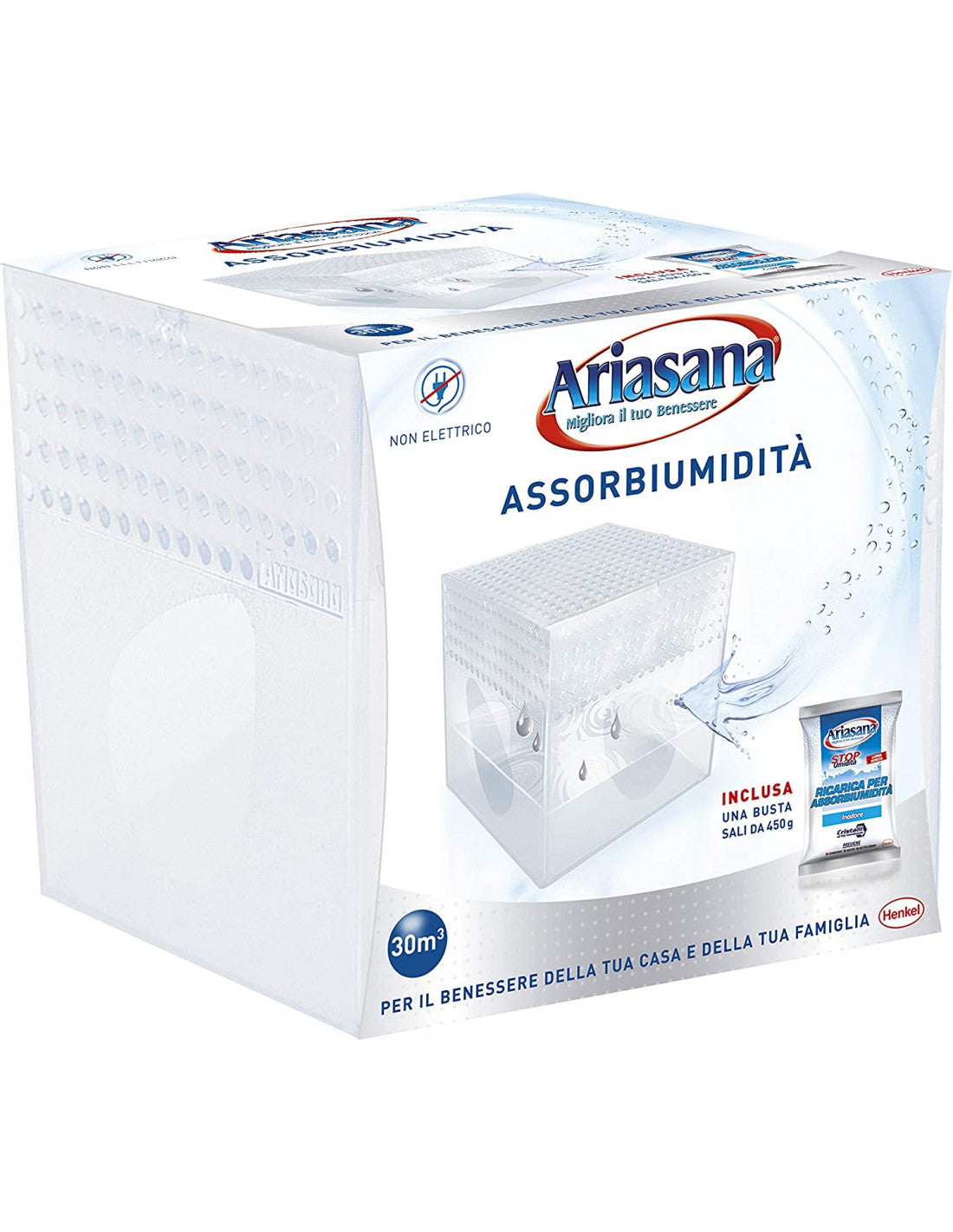 Deumidificatore Ariasana vaschetta mini con una ricarica assorbi-umidità in Tab da 450g