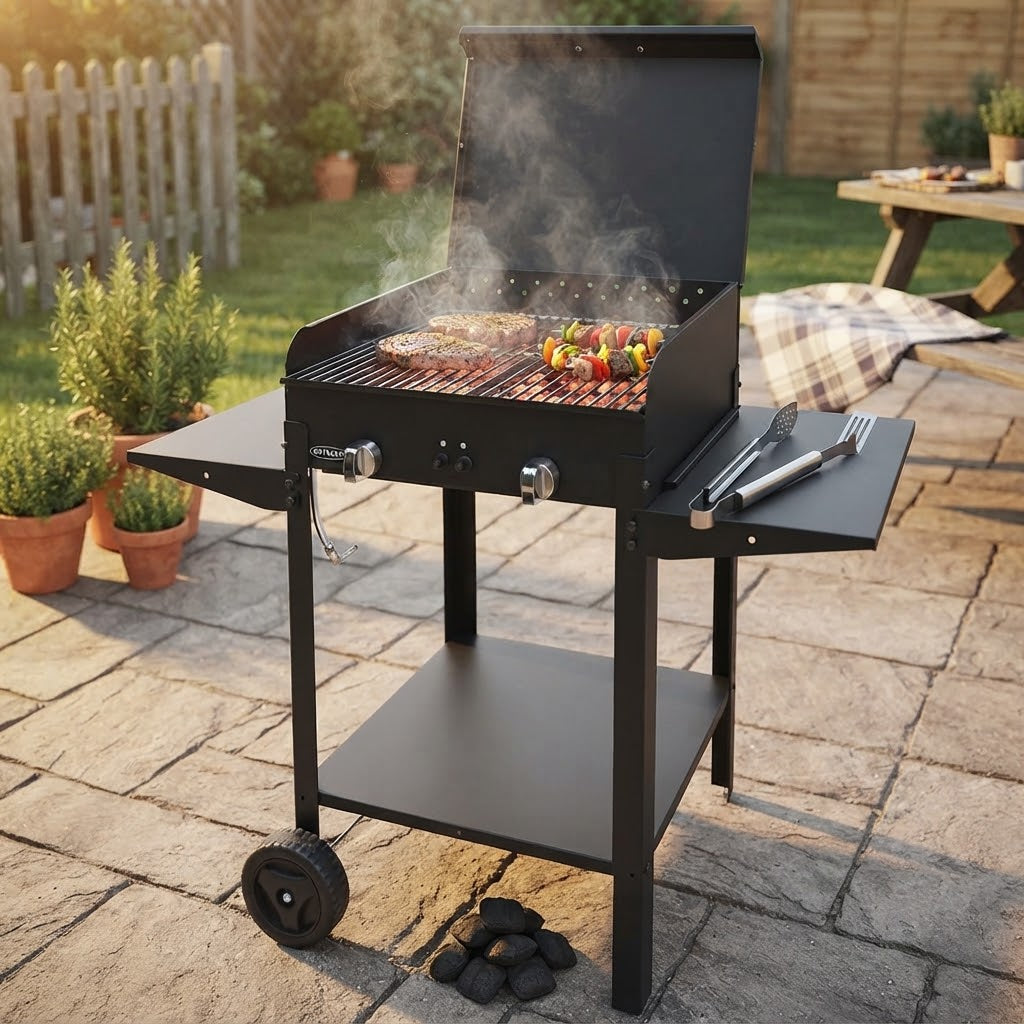 Barbecue bbq a gas e pietra lavica il lamiera smaltata 2 fuochi
