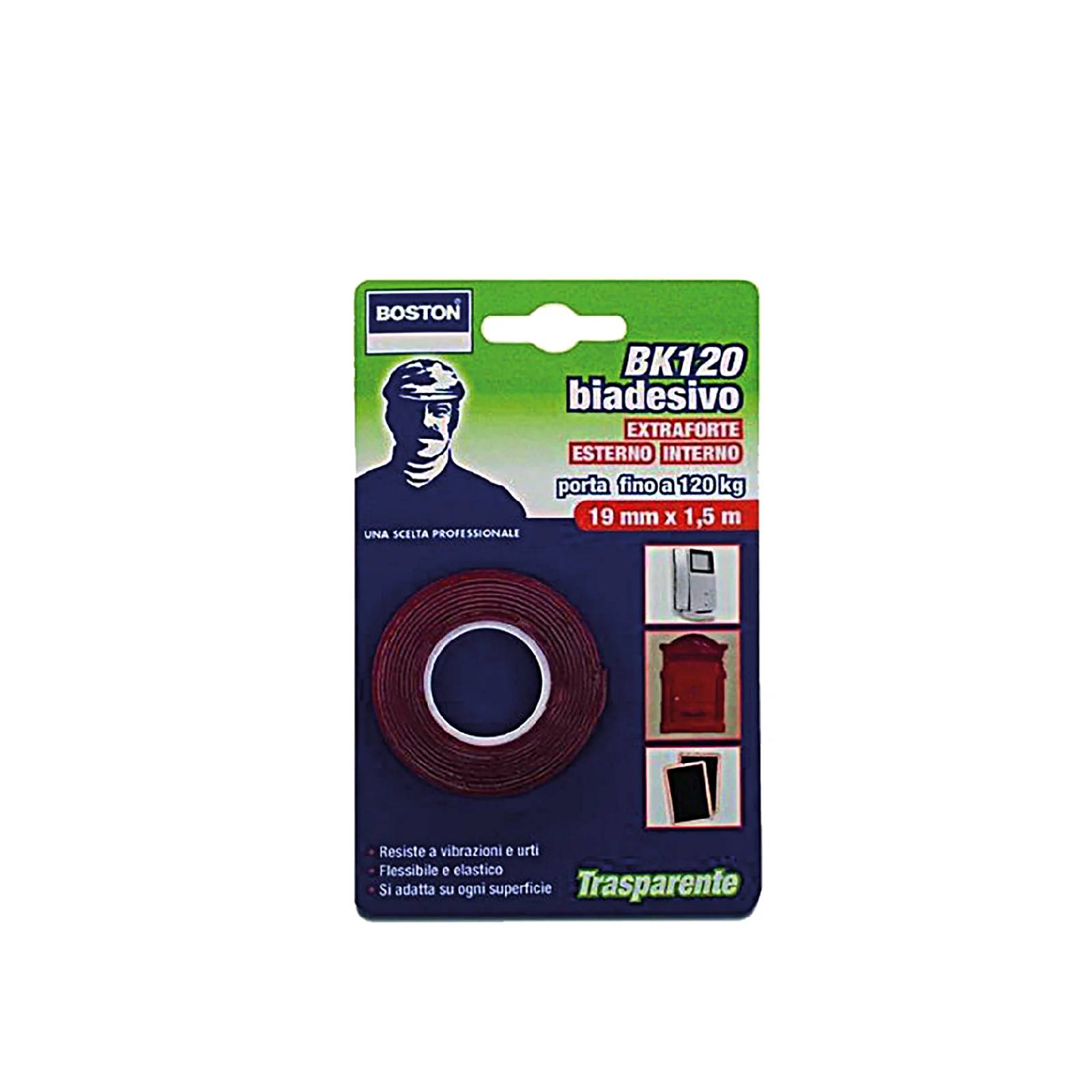 Nastro biadesivo extra forte e trasparente con forte tenuta idoneo per applicazioni all'esterno e interno 19 mm x 1,5 mt