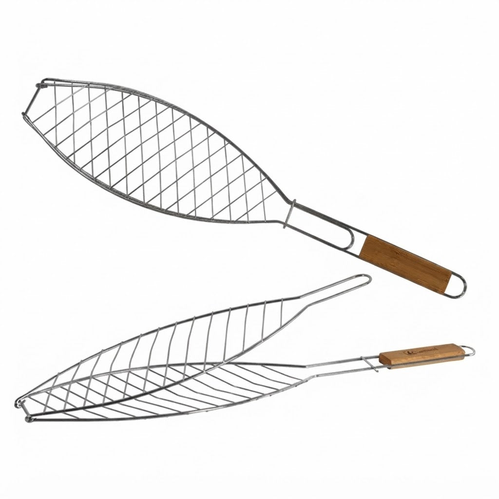 Graticola doppia in ferro cromata per pesce e barbecue da 30 cm