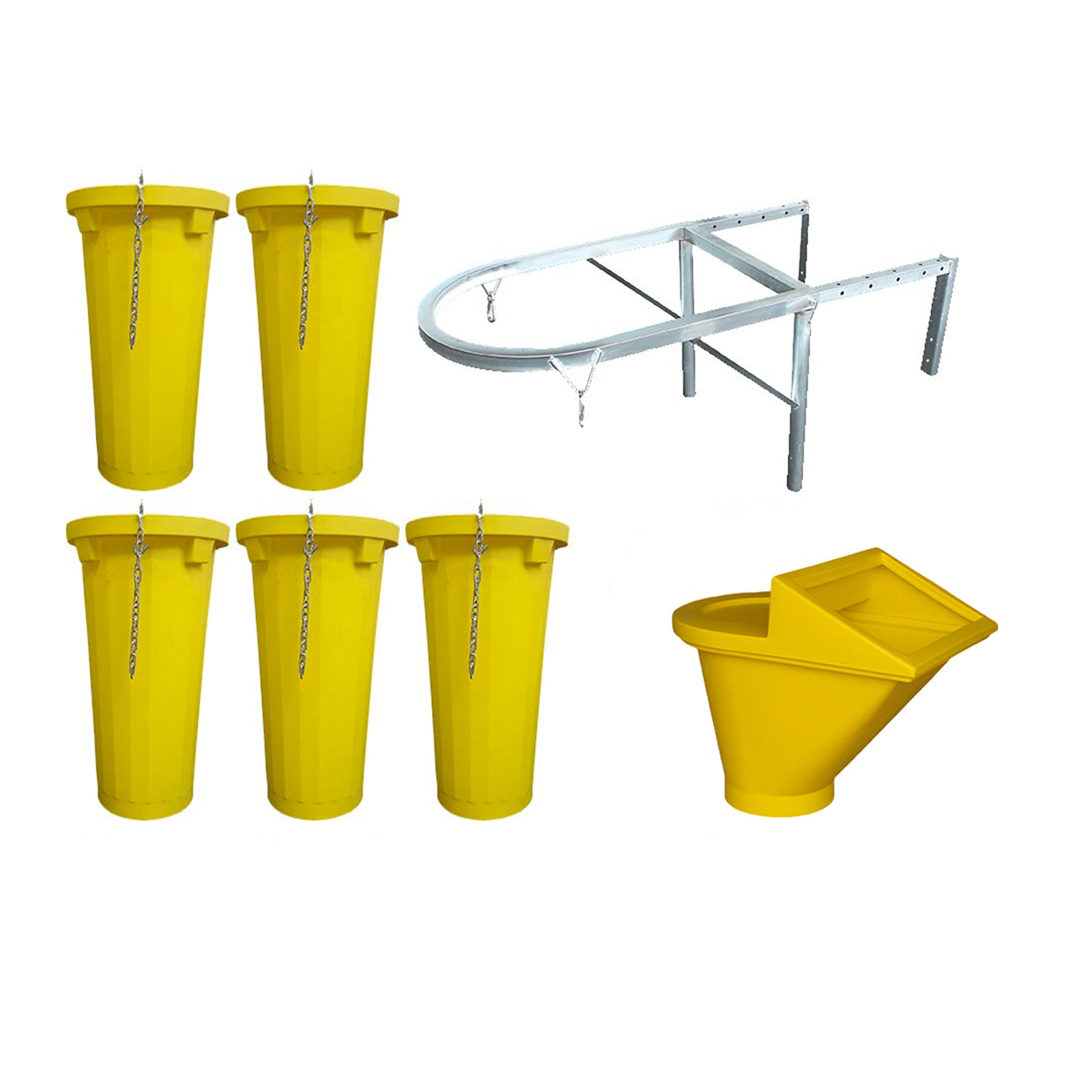 Scarica detriti, supporto e tramoggia in polietilene per edilizia e cantieri kit