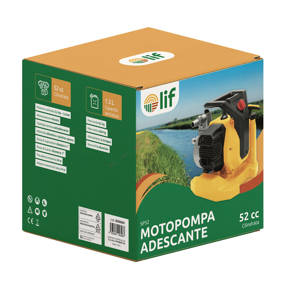 Motopompa autoadescante "SP52" con motore a scoppio 2T e scocca in alluminio e plastica