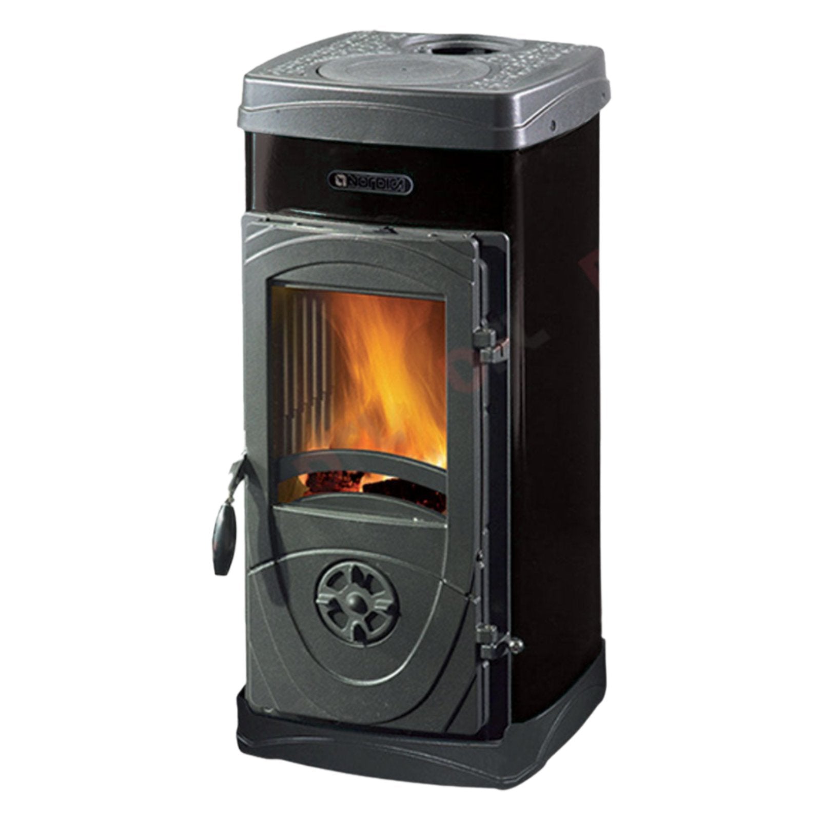 Stufa panoramica a legna in acciaio smaltato 5 kW mm.360x761x419
