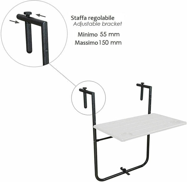 Tavolo richiudibile da balcone in acciaio piano in HDPE bianco per esterni