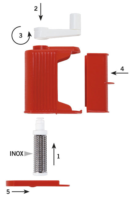 Grattugino dotato di funzione manuale con rullo in acciaio inox