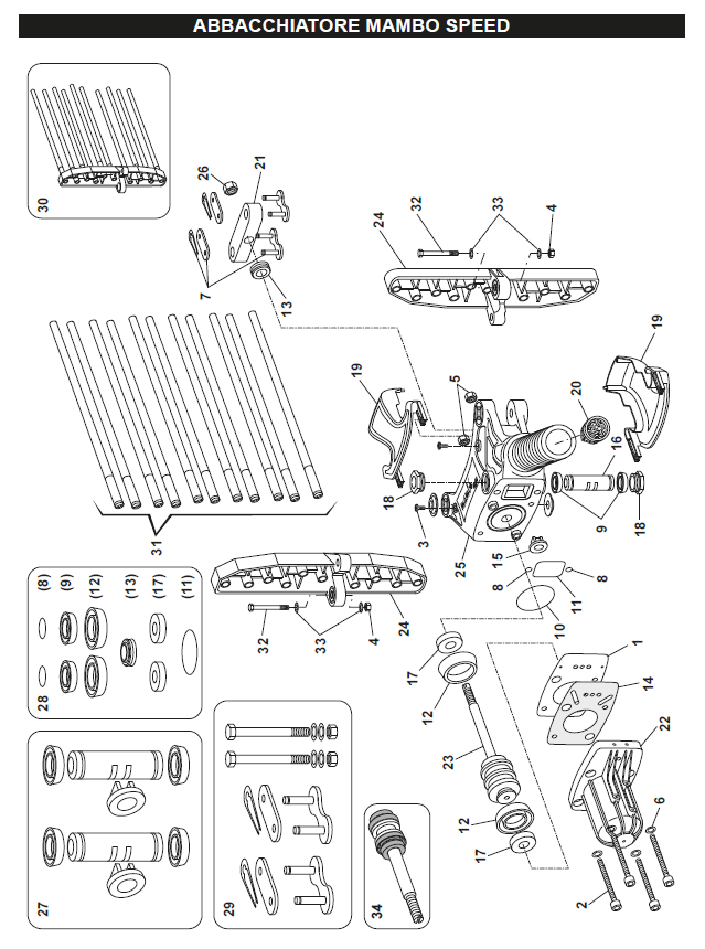 Kit completo guarnizioni di ricambio per abbacchiatore Zanon Mambo Light e Speed