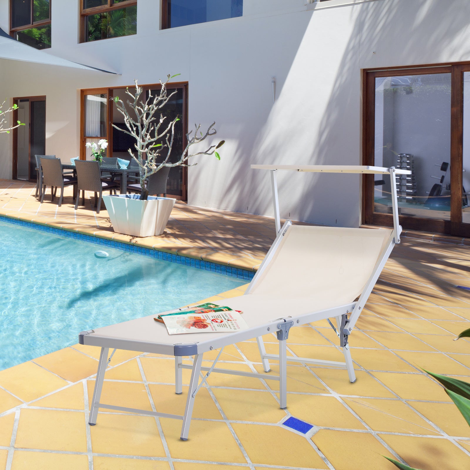 Lettino prendisole in alluminio "Capri Maxi" spiaggina pieghevole con tettuccio da mare