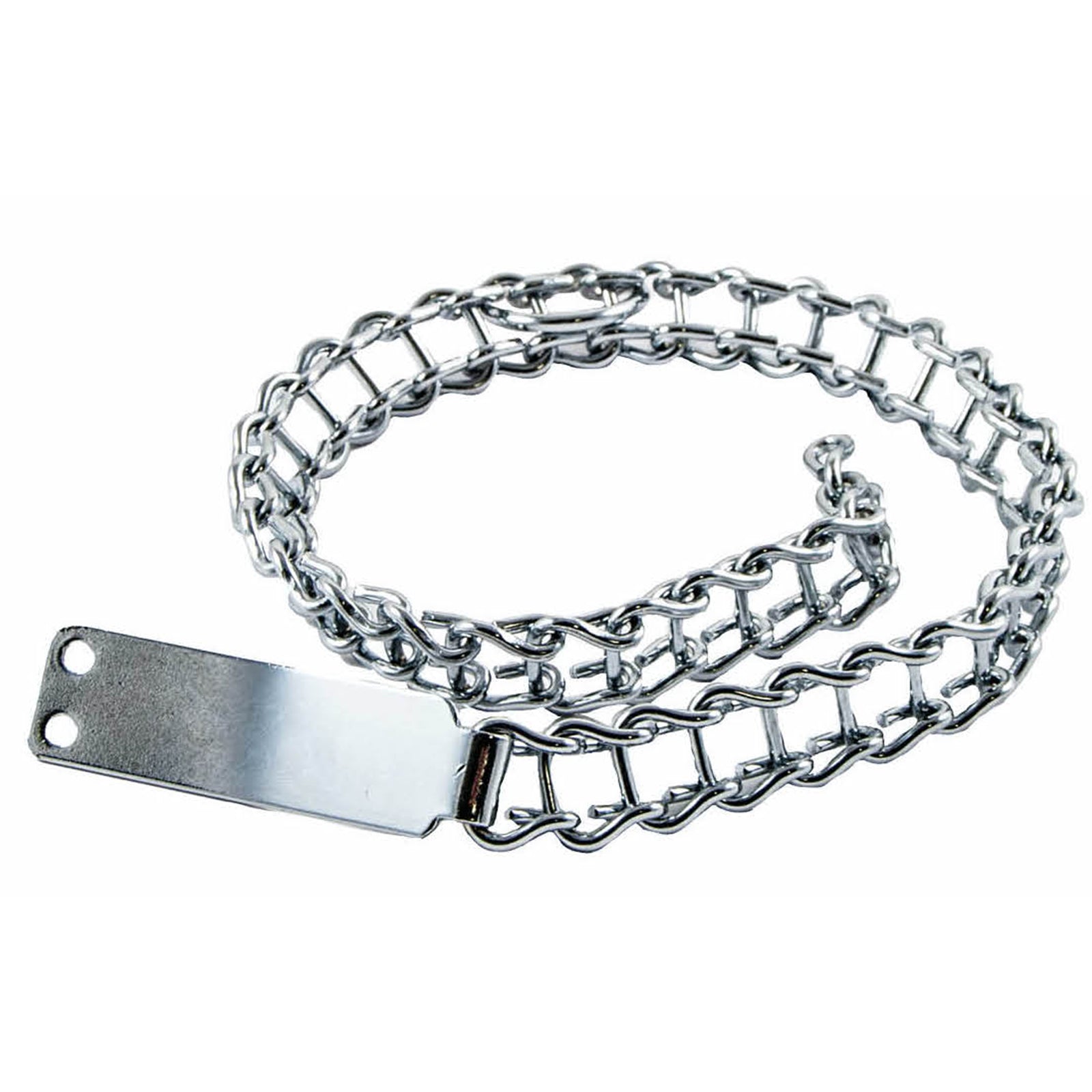 Collare a scaletta in acciaio nichelato per cani con targhetta