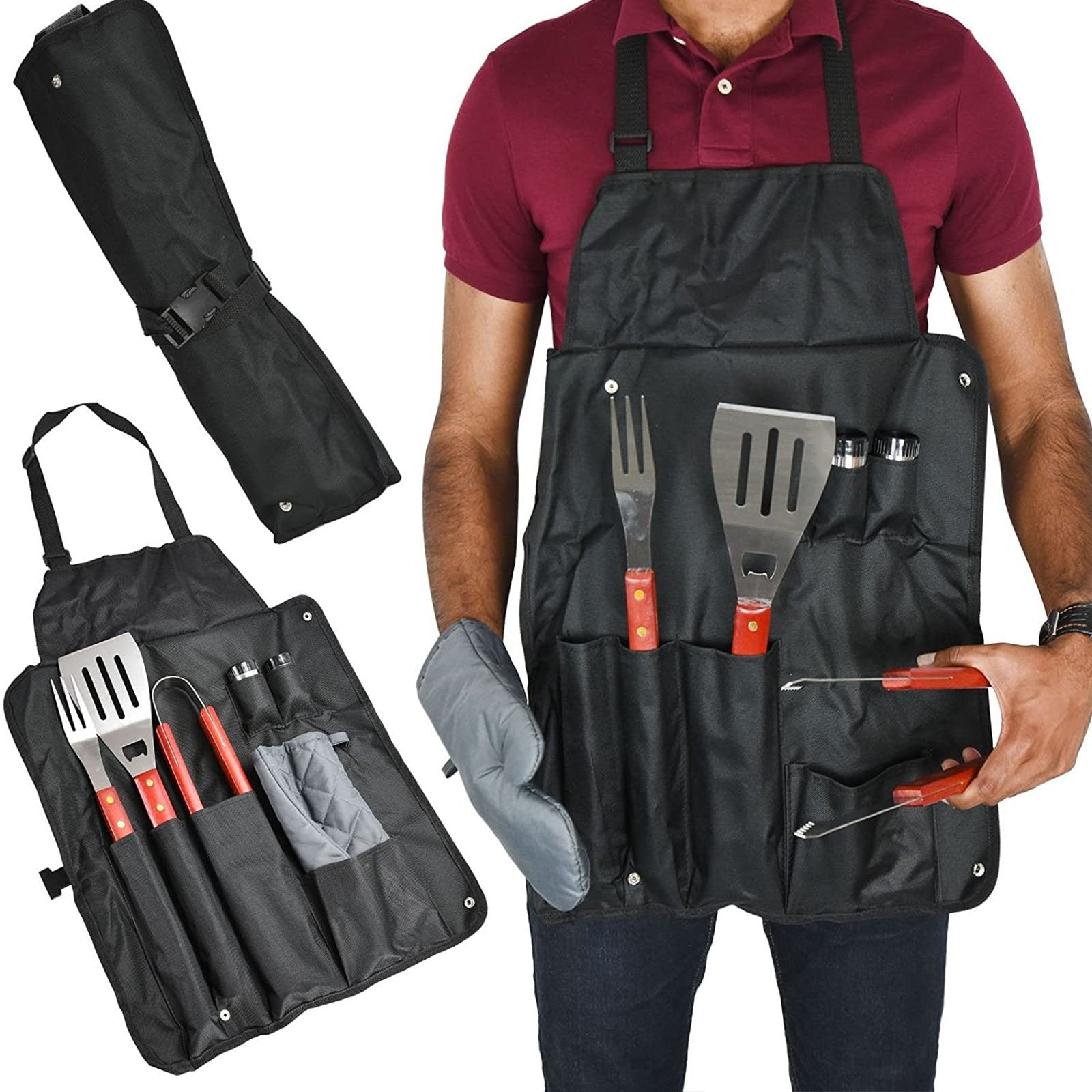 Grembiule da barbecue con accessori per grigliata con piza e paletta