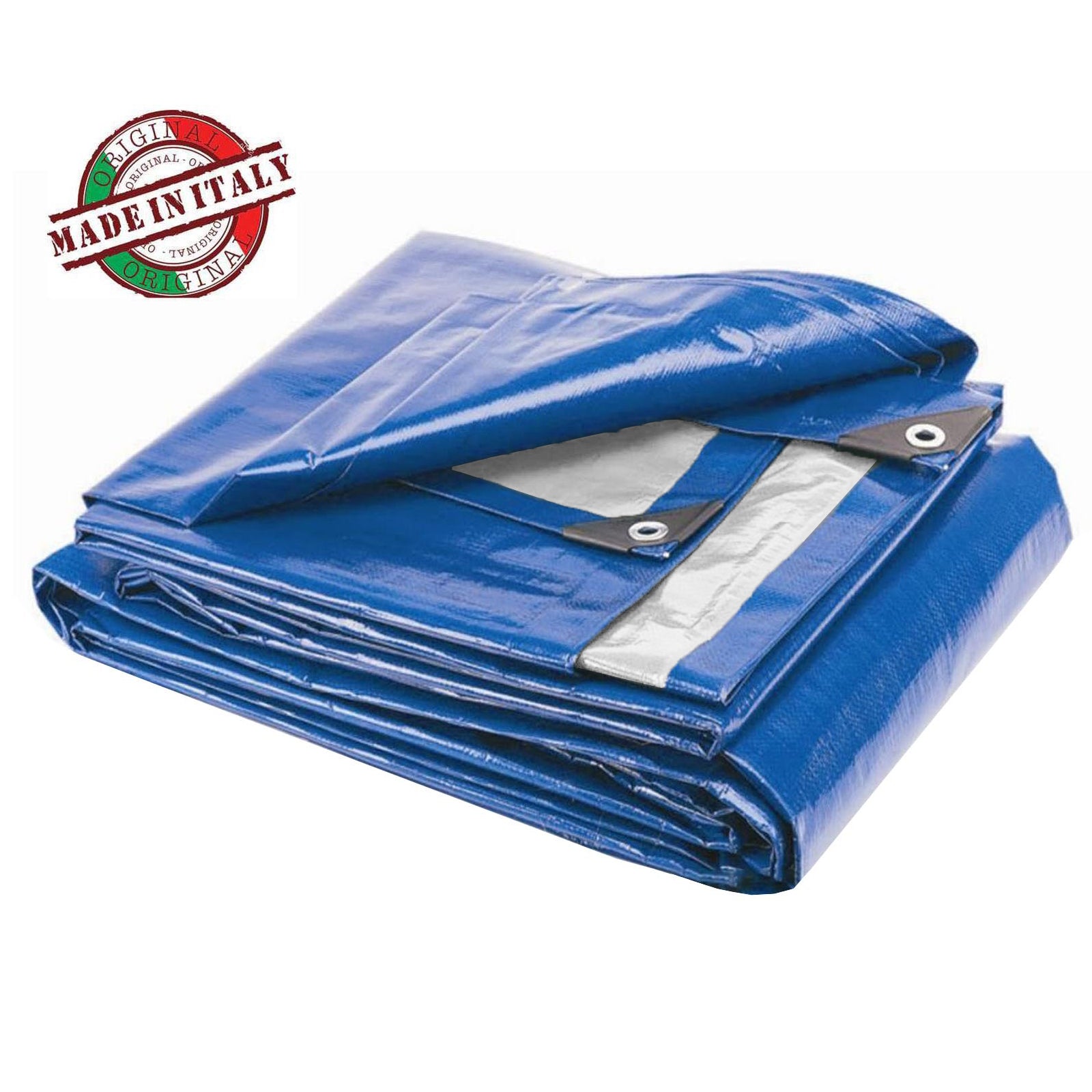 Telo occhiellato con rinforzi angolari impermeabile in polietilene Blu da campeggio 200 gr "Made in Italy"