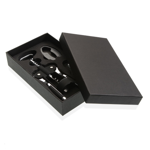 Set sommelier 3 pezzi Cavatappi, Tagliacapsule e Tappo versatore Nero