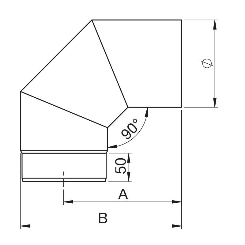 Curva a gomito per canna fumaria stufa a legna in acciaio nero da 2 mm