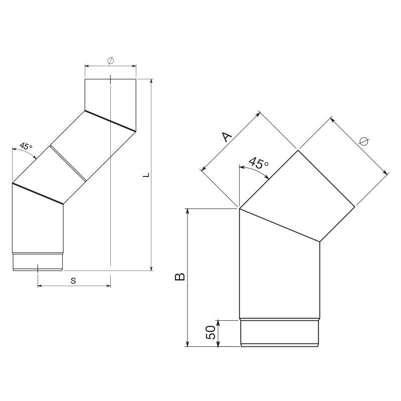 Curva a gomito per canna fumaria stufa a legna in acciaio nero da 2 mm