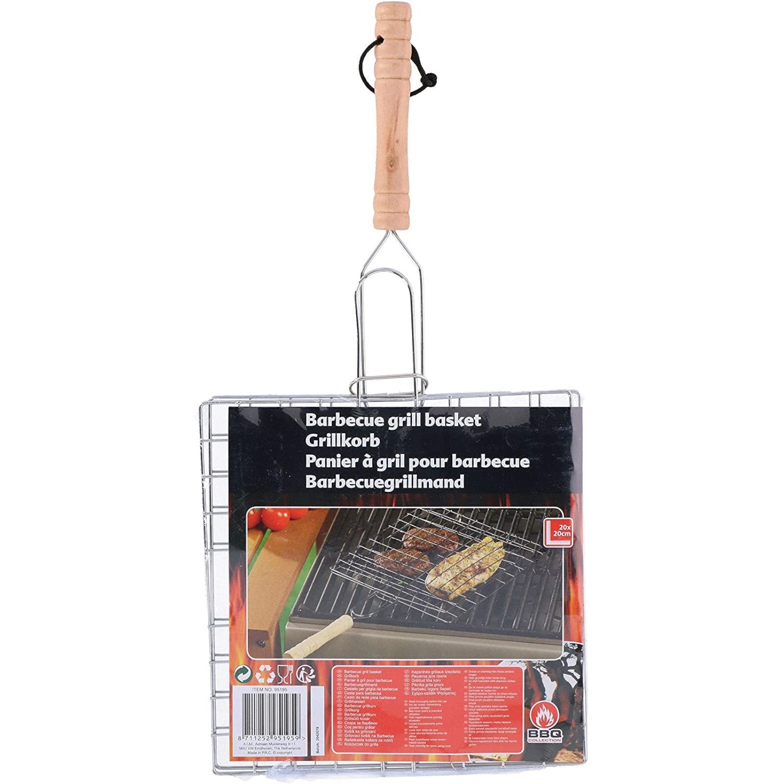 Graticola per barbecue, griglia in acciaio con manico in legno a barre di alta qualità 40 x 20 cm