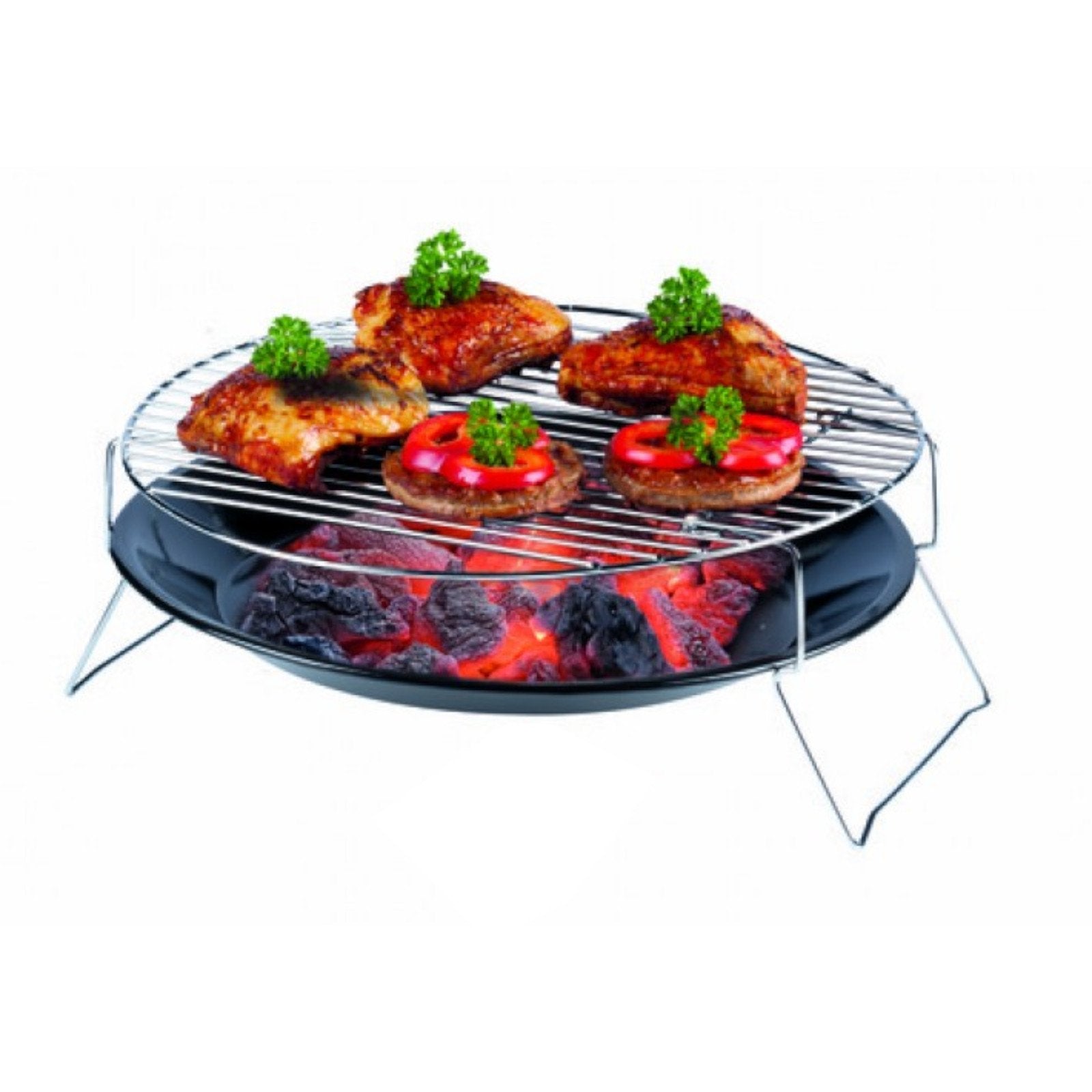 Vassoio rotondo per barbecue bbq 36 cm in metallo con base pieghevole