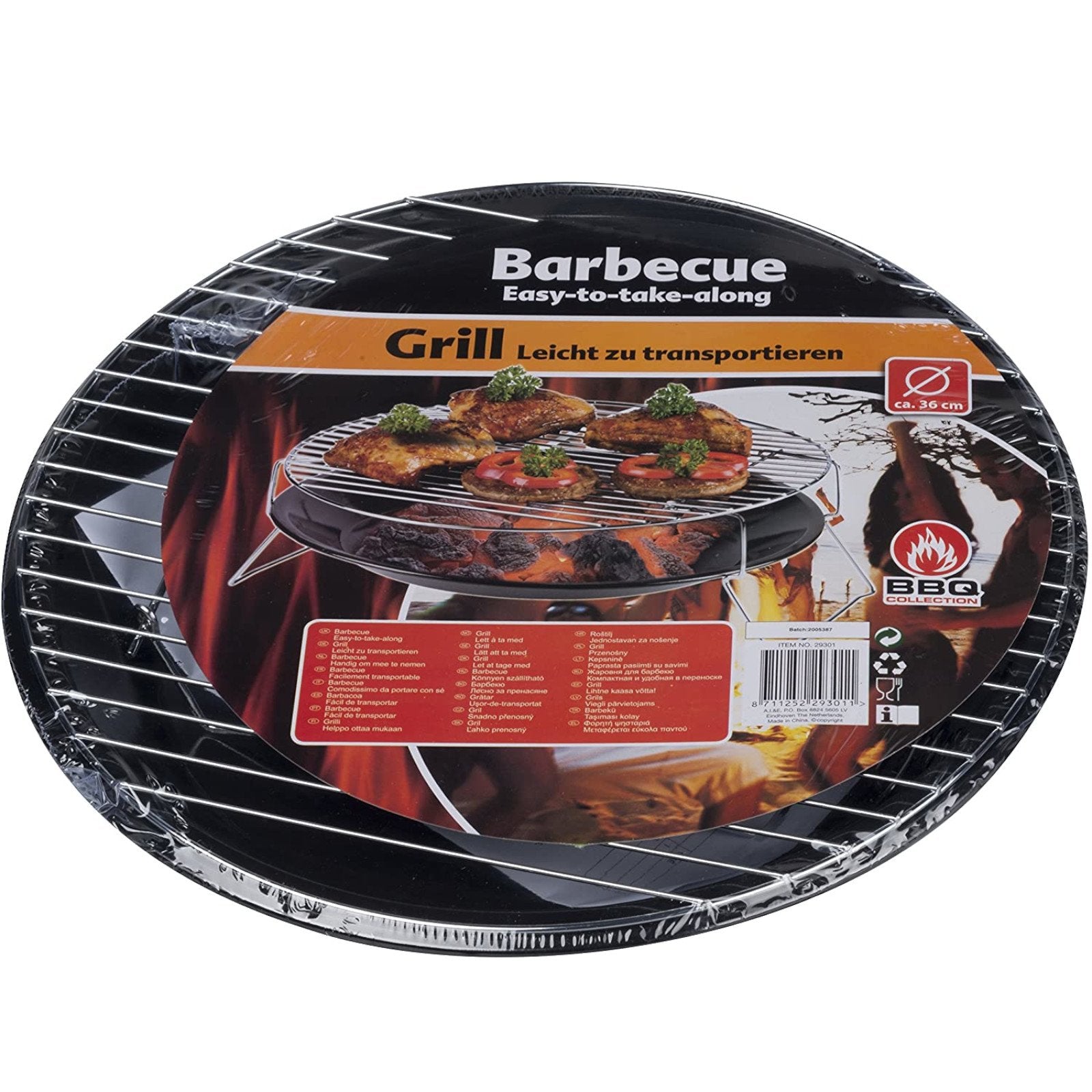 Vassoio rotondo per barbecue bbq 36 cm in metallo con base pieghevole