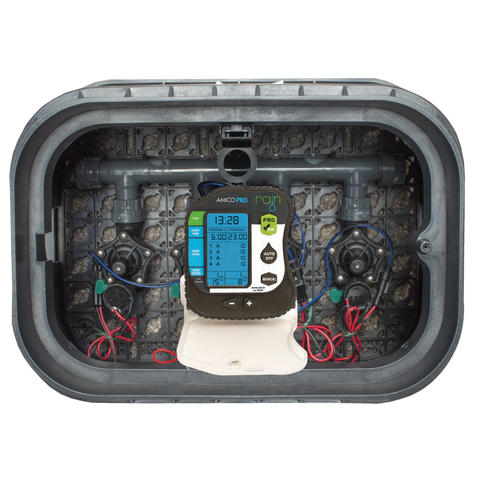 Centralina per irrigazione "Amico Pro" a batterie con schermo retroilluminato in ABS