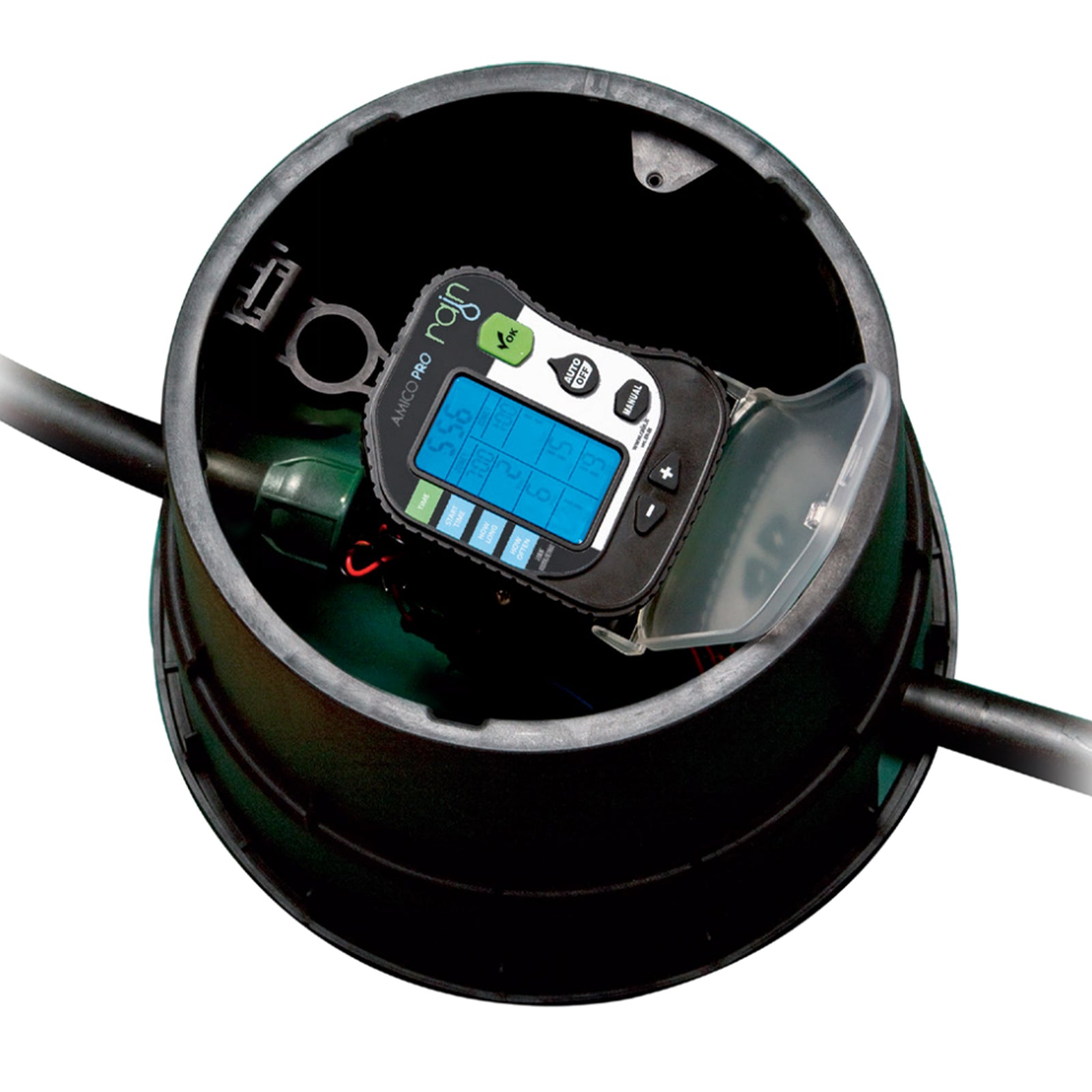 Centralina per irrigazione "Amico Pro" a batterie con schermo retroilluminato in ABS