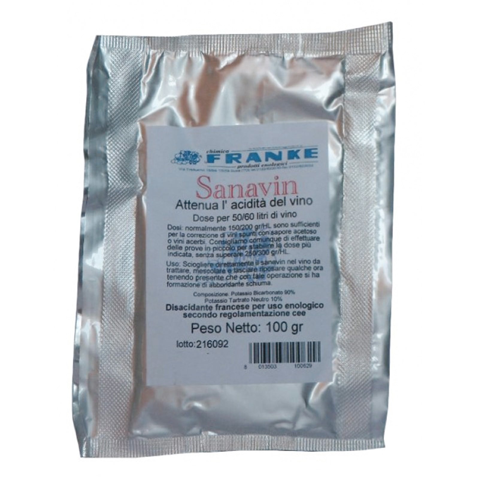 Disacidante in polvere "Sanavin" corregge ed attenua l'acidità del vino 100 g