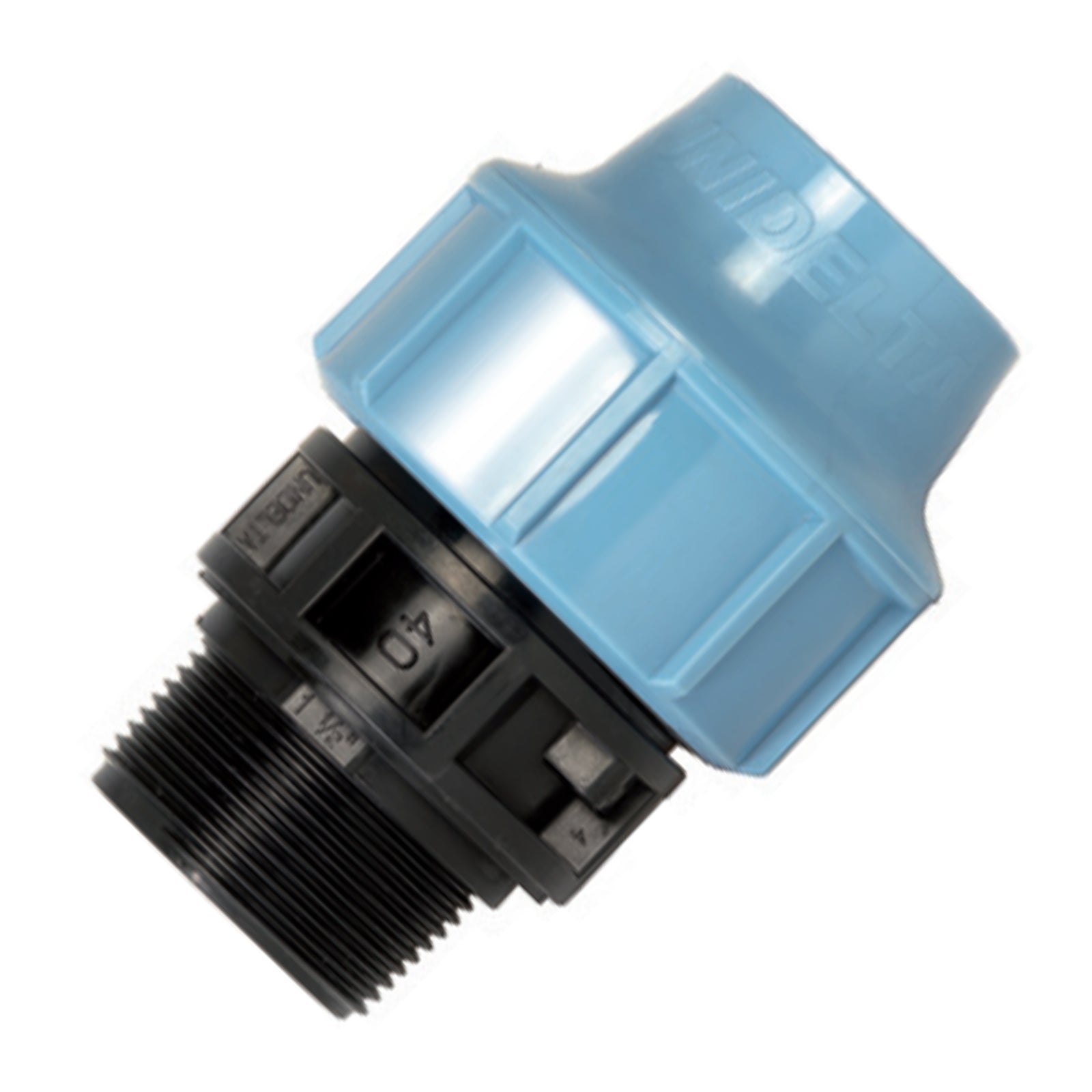 Raccordo con filetto maschio in polipropilene a compressione per irrigazione PN 16 Bar