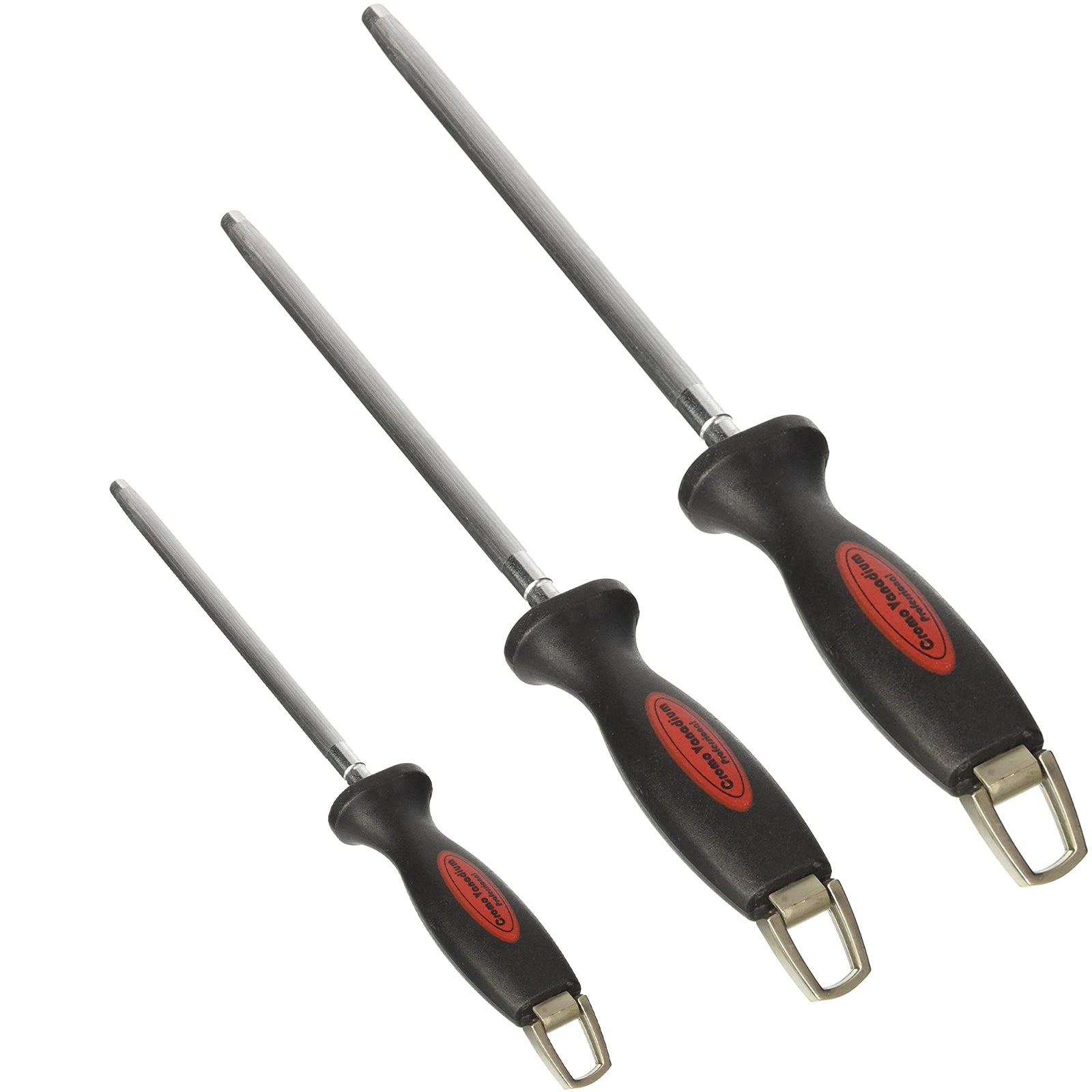 Affilatoio per coltelli tondo da macellaio in acciaio con cerchio per appendere