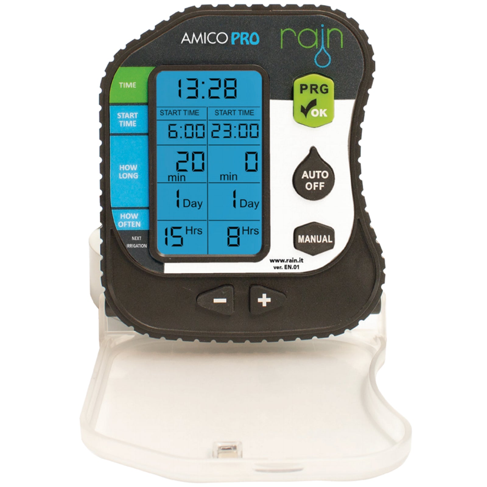 Centralina per irrigazione "Amico Pro" a batterie con schermo retroilluminato in ABS