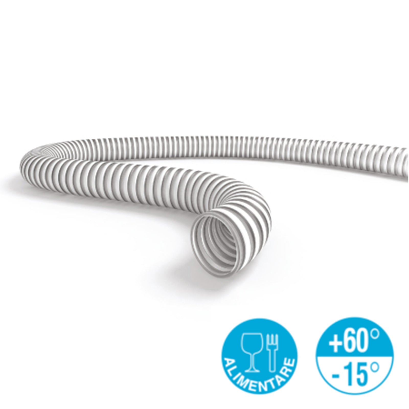 Tubo spiralato atossico per motopompa con spirale di rinforzo bianco per liquidi alimentari antiurto