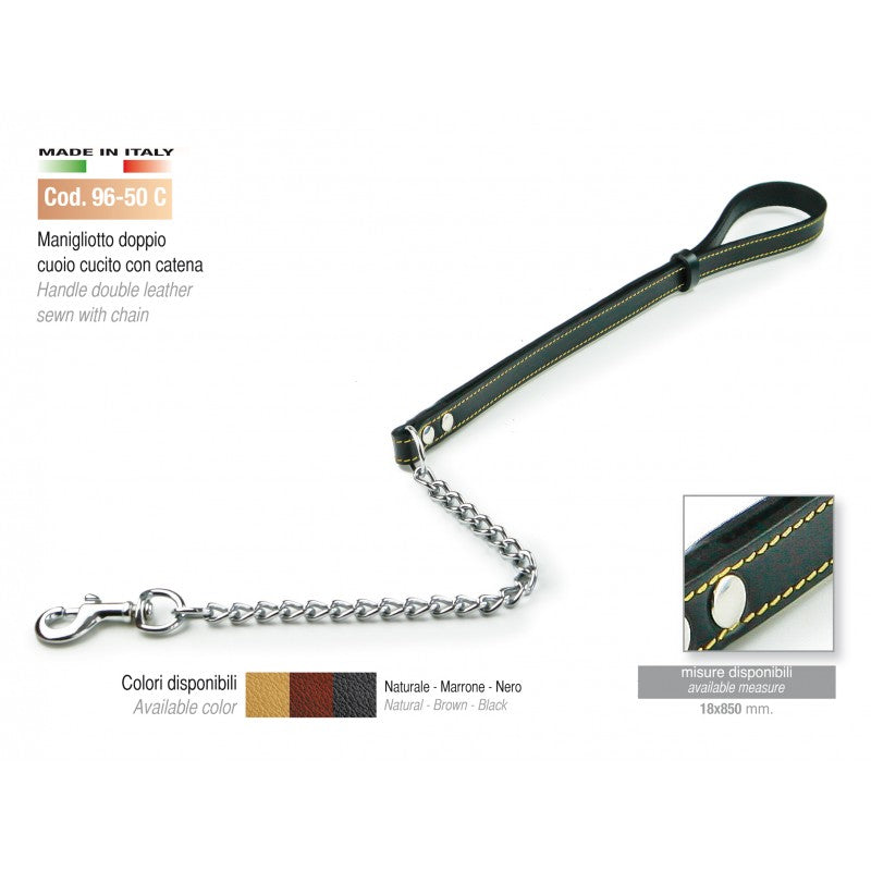 Guinzaglio con catena in doppio cuoio cucito 85 cm