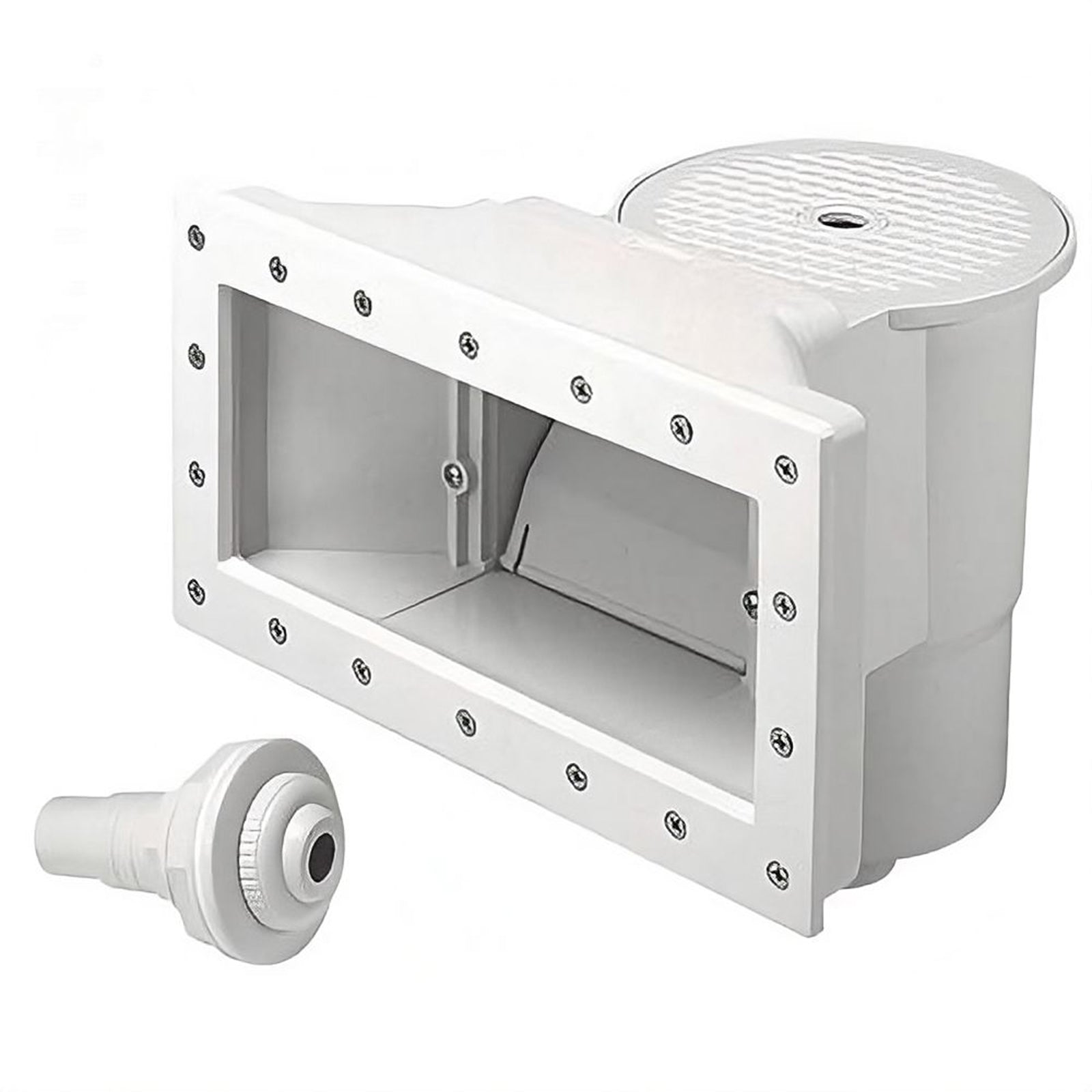 Skimmer a bocca larga "GRE AR 100" per piscina rigida da muro e parete completo con valvola ritorno