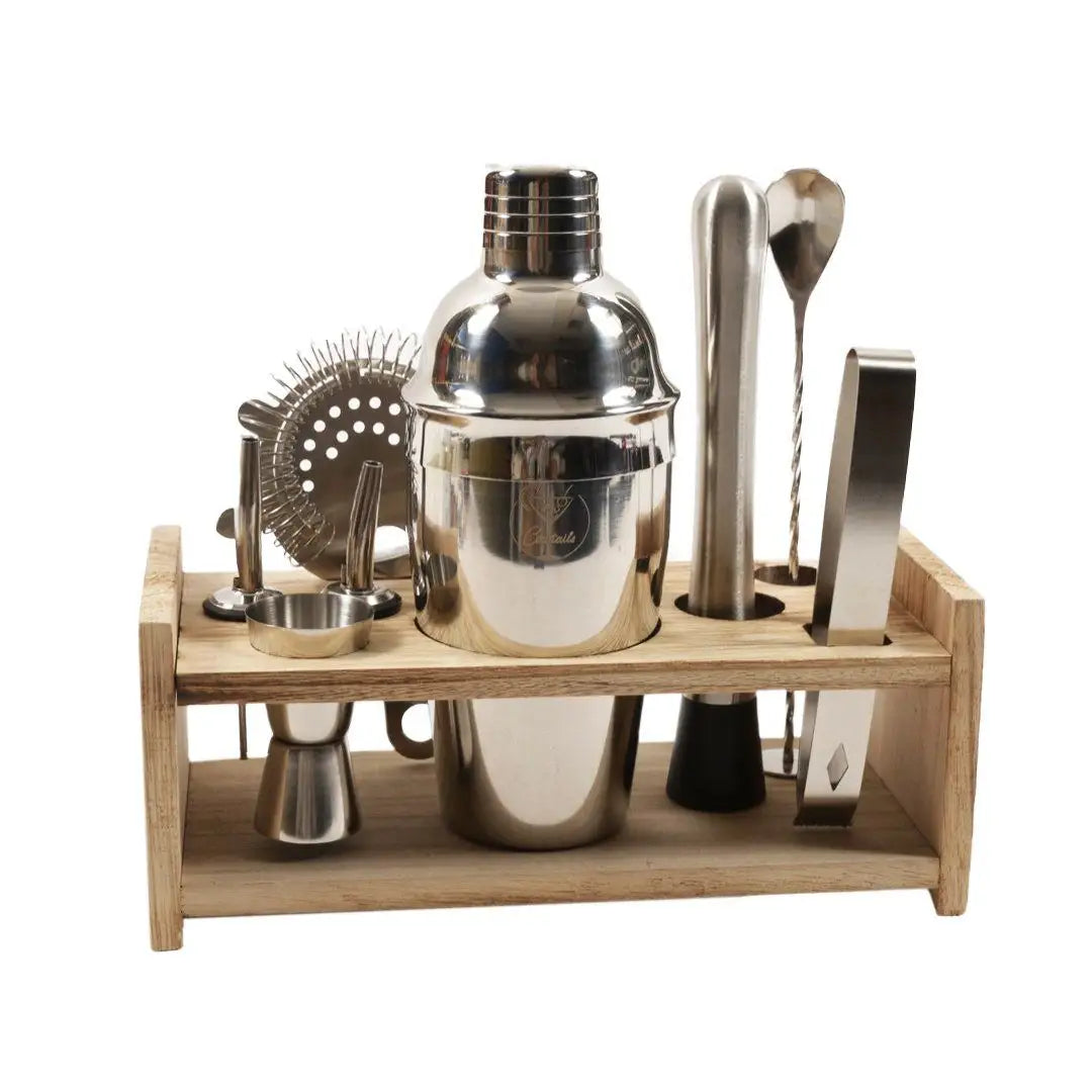Set bartender 8 pezzi Shaker per cocktail con cassetta in legno idea regalo