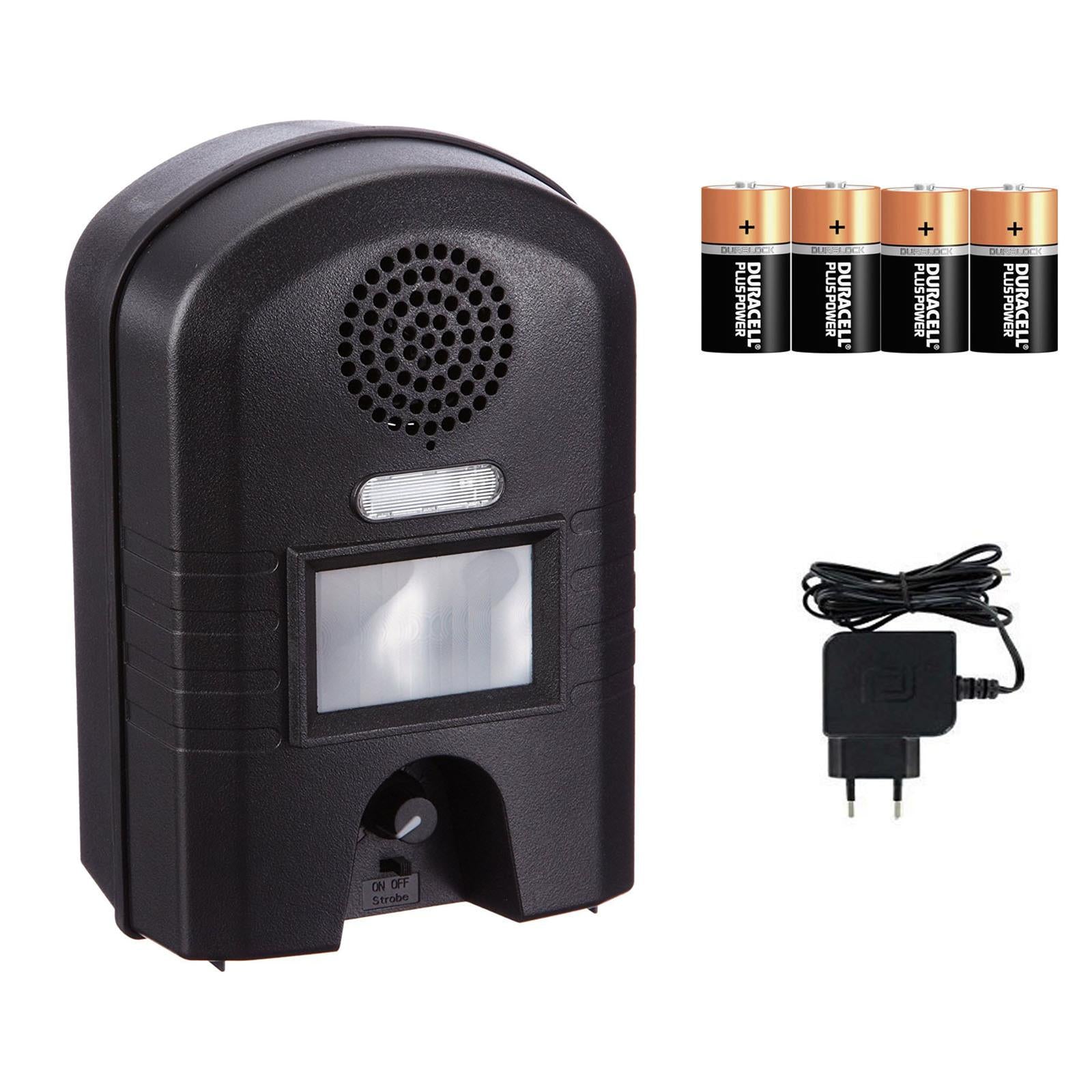 Dissuasore ultrasuoni e flash per cani gatti volpi batterie ed elettrico 200 mtq