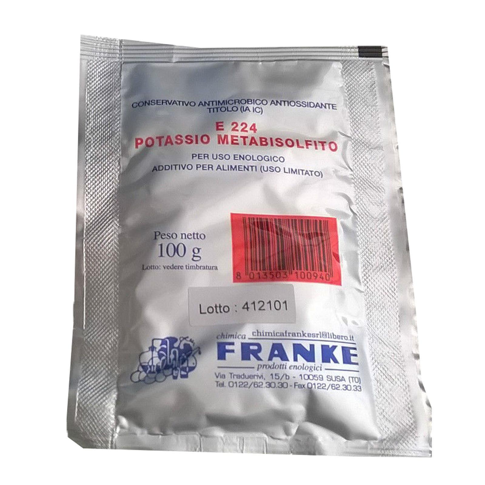 Metabisolfito di Potassio disinfettante ed antiossidante ad uso enologico per birra e vino