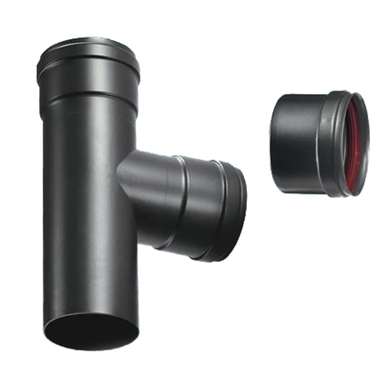 RACCORDO T TUBO FUMI SCARICO CANNA FUMARIA STUFA PELLET 80 MM TUBI STUFE PESANTE