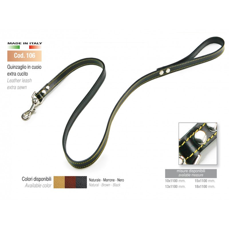 Guinzaglio in doppio cuoio cucito 50 cm con moschettone in metallo