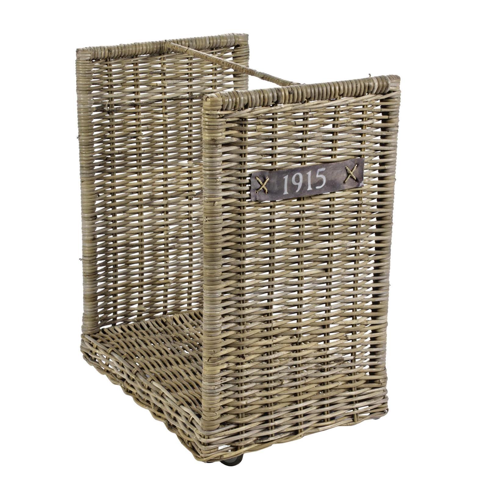 CESTO PORTA LEGNA IN VIMINI RATTAN NATURALE PER CAMINO E STUFA ASCOT CON RUOTE BIZZOTTO