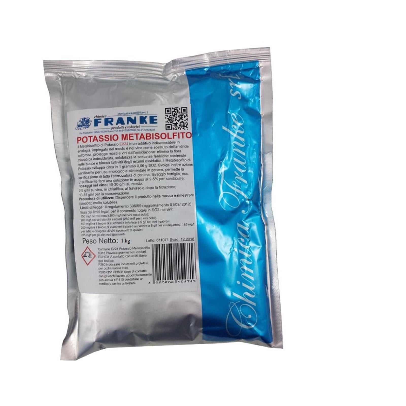 Potassio metabisolfito 1 kg per vino birra disinfettante antiossidante enologia