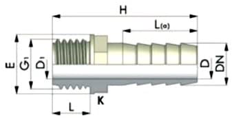Raccordo portagomma in nylon Ø 50 mm con terminale filettato maschio da 2 "