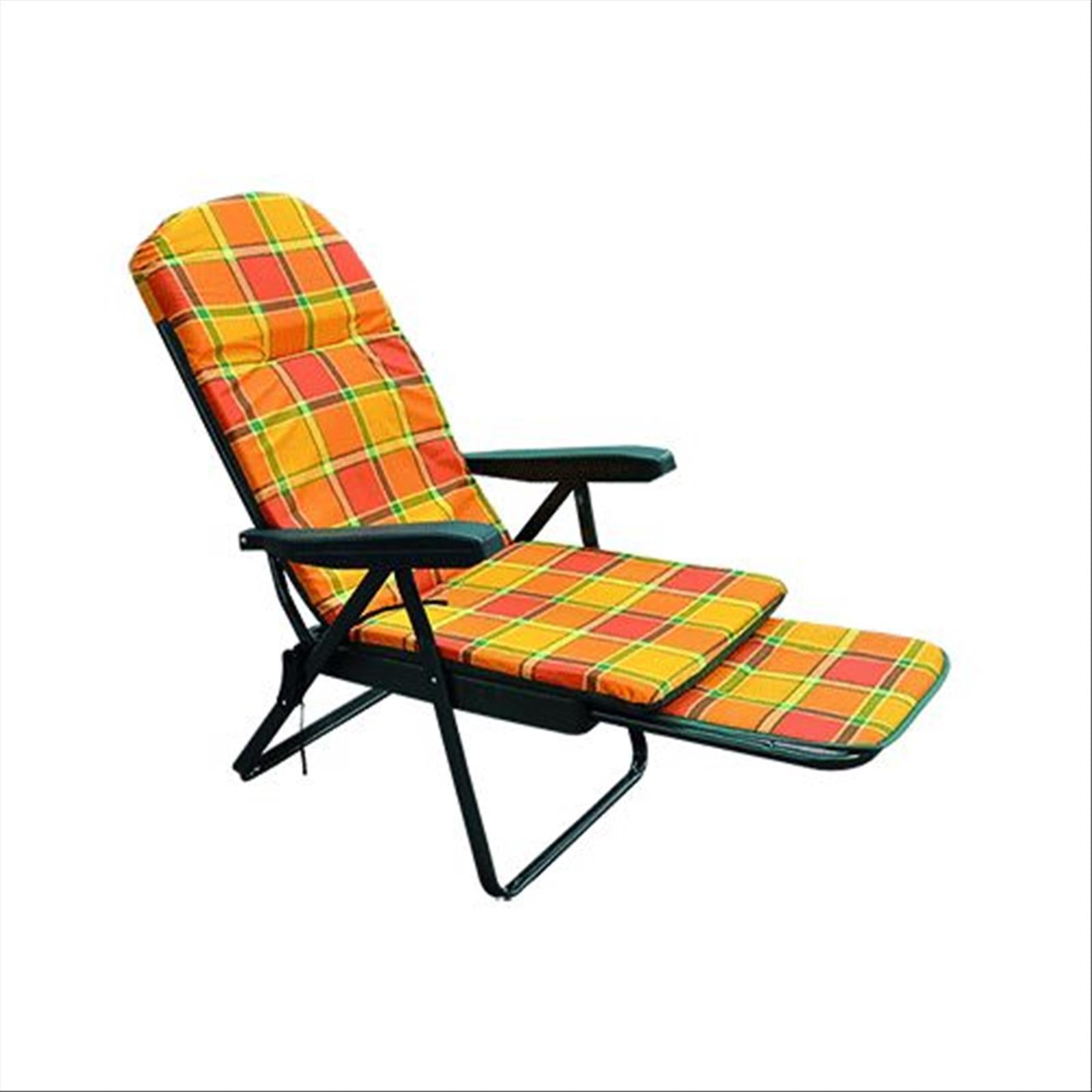 Sedia a sdraio "ovale" in metallo con cuscino da interno e poggia gambe estraibile