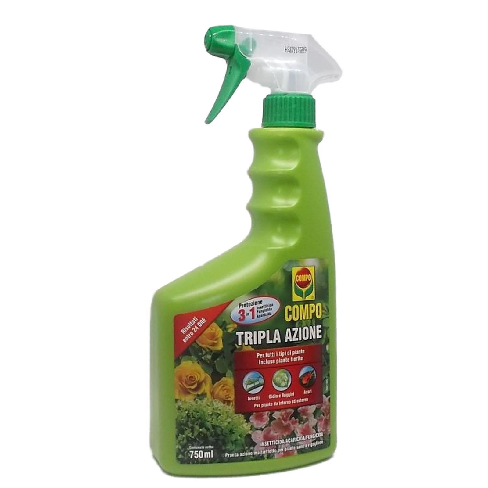 750 ML TRIPLA AZIONE COMPO SPRAY INSETTICIDA FUNGICIDA ACARICIDA PRONTO ALL' USO ELIMINA STERMINA INSETTI