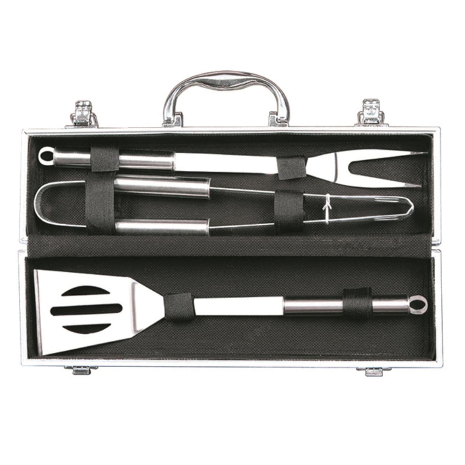 VALIGETTA BBQ ACCESSORI BARBEQUE ALLUMINIO ACCIAIO INOX GRIGLIATA BRACE GRIGLIA BARBECUE (VALIGETTA 3 PZ BQ804095)