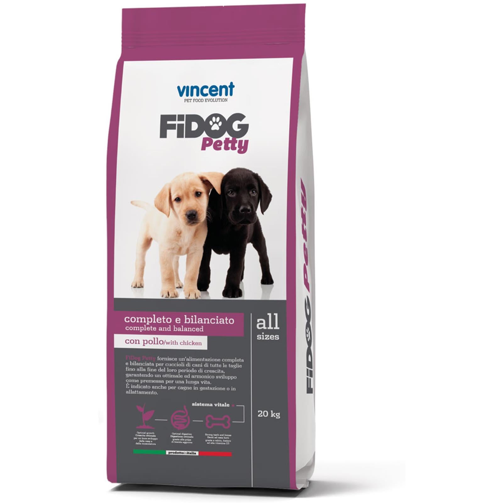 Crocchette fidog petty cani cuccioli 20 kg carne verdure cerali completo