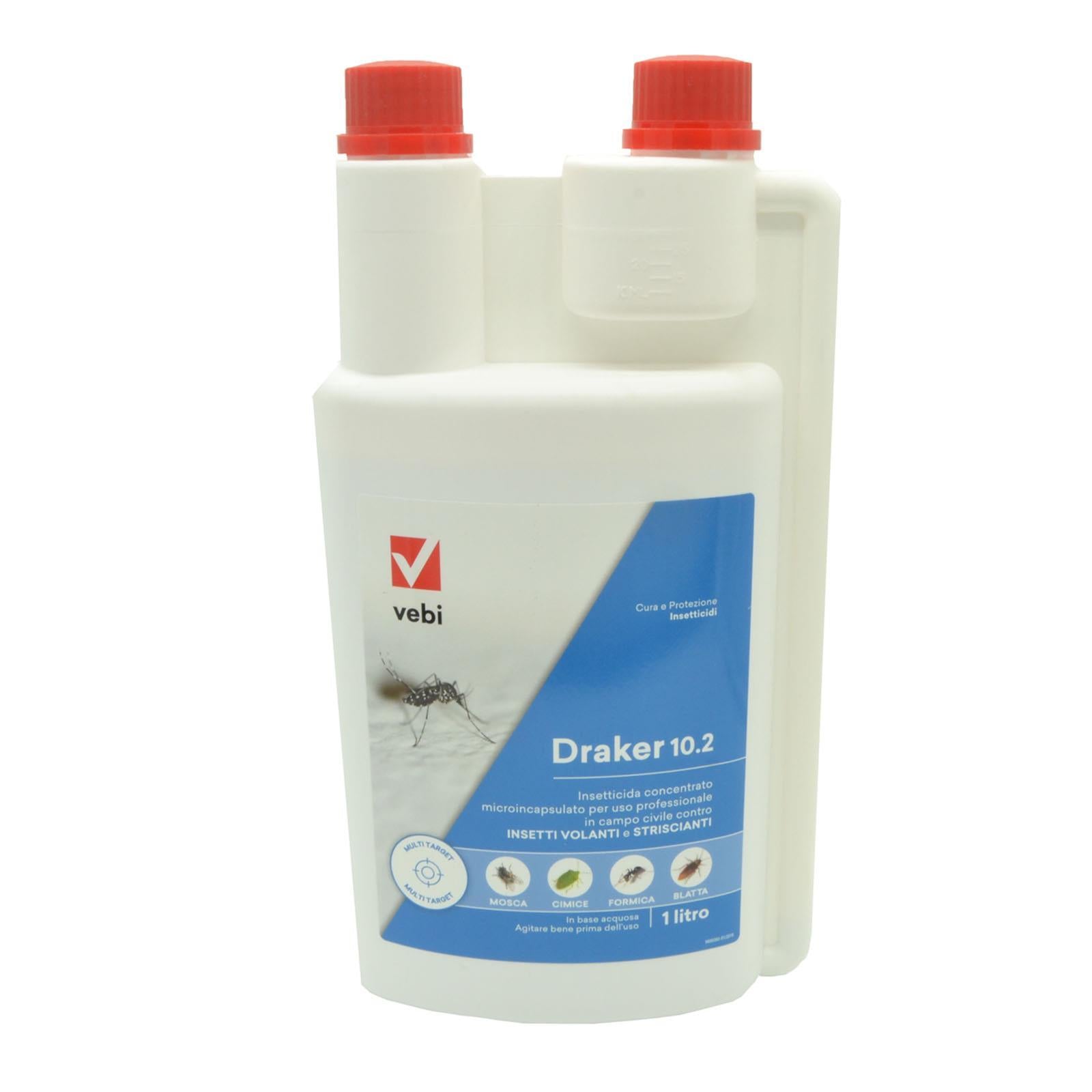 Insetticida concentrato "Draker 10.2" per mosche, pulci, zecche, formi Insetticida concentrato "Draker 10.2" per mosche, pulci, zecche, formi