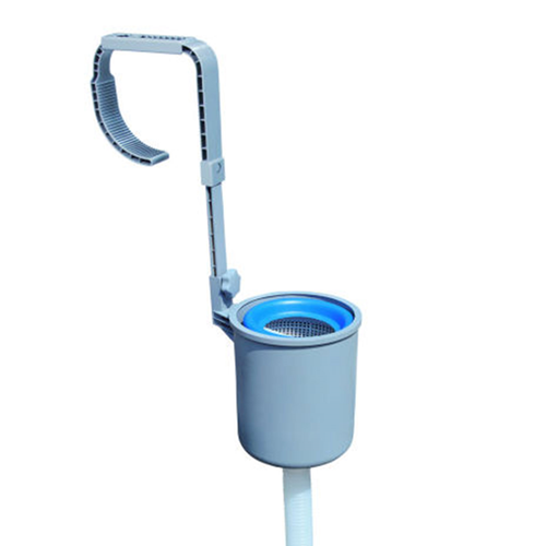 Skimmer di superficie a parete per raccolta di foglie e dispenser cloro piscina con struttura