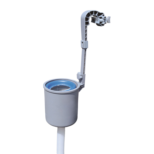 Skimmer di superficie a parete per raccolta di foglie e dispenser cloro piscina con struttura