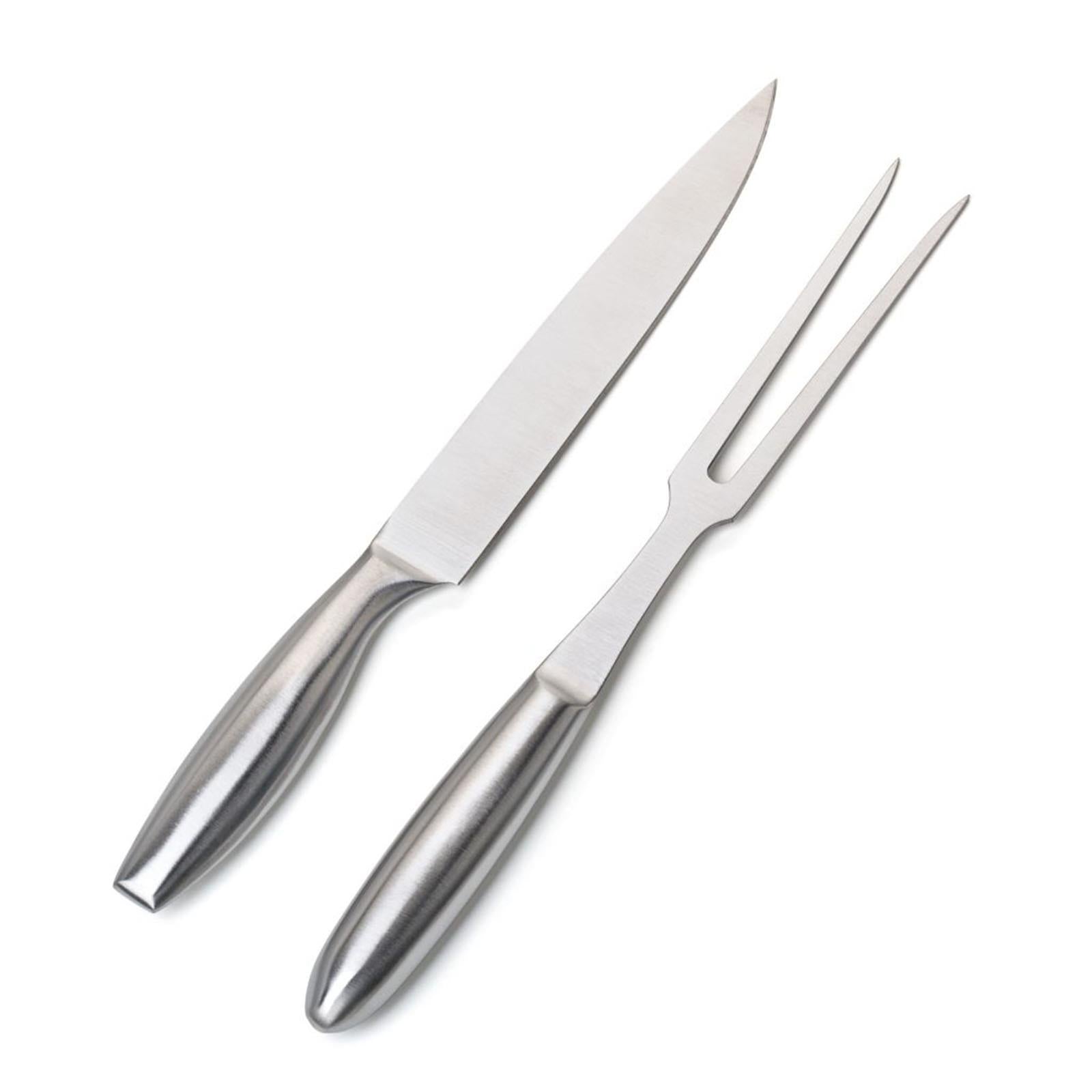 SET TAGLIO COLTELLO FORCHETTONE BARBECUE BBQ GRIGLIA ACCIAIO INOX ARROSTO FORNELLO ACCESSORI