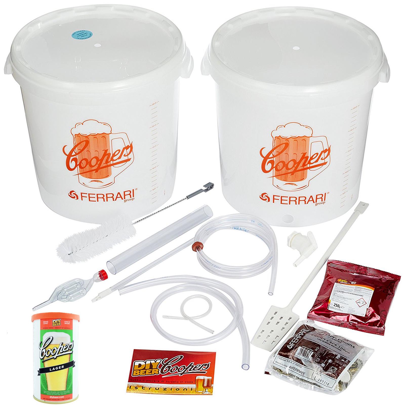 Kit di fermentazione con malto birra 25lt ferrari coopers 2 fermentatori completo 2 secchi