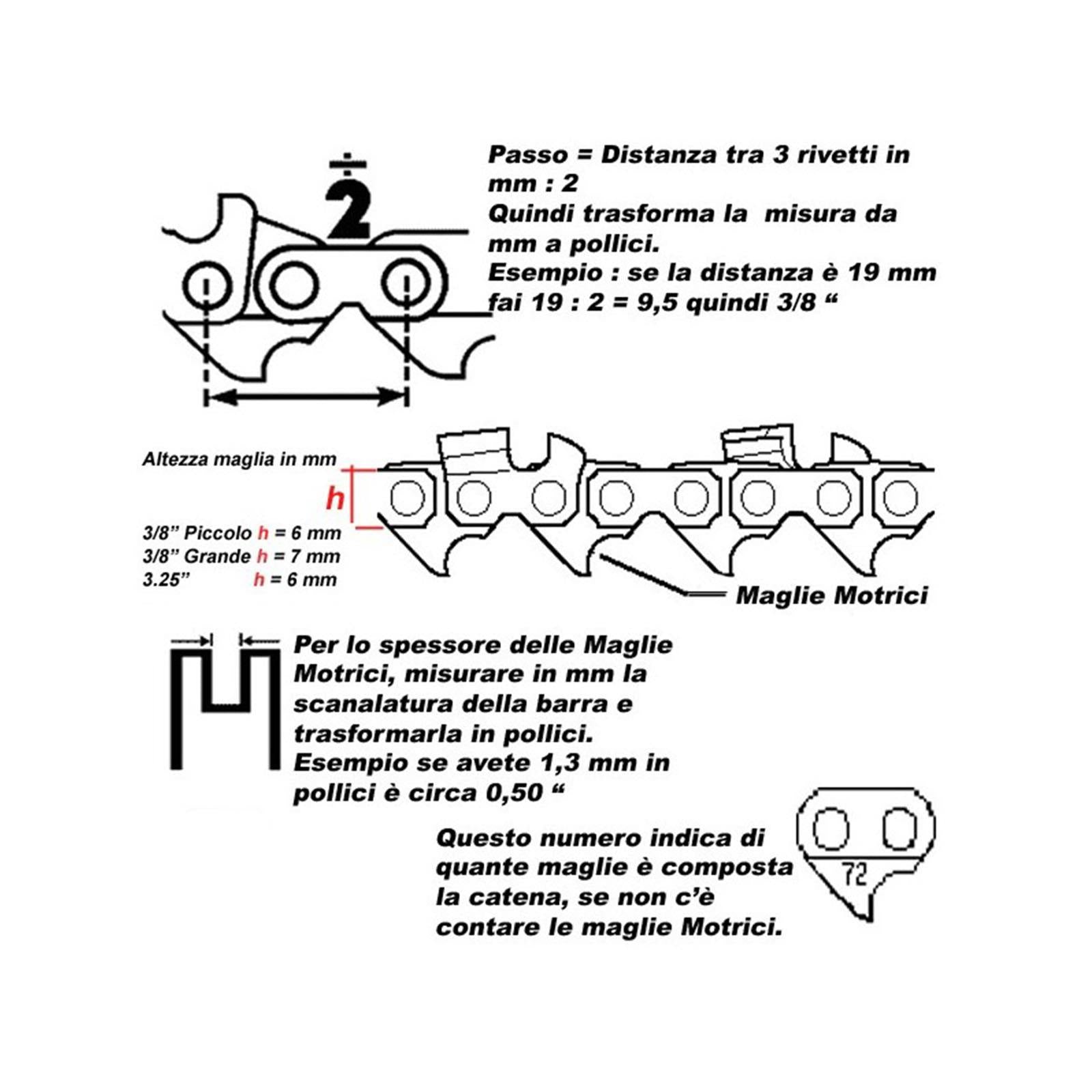 Catena motosega ricambio alpina dente tondo 3/8 " ricambi stiga orogon (40 maglie 3/8 ")